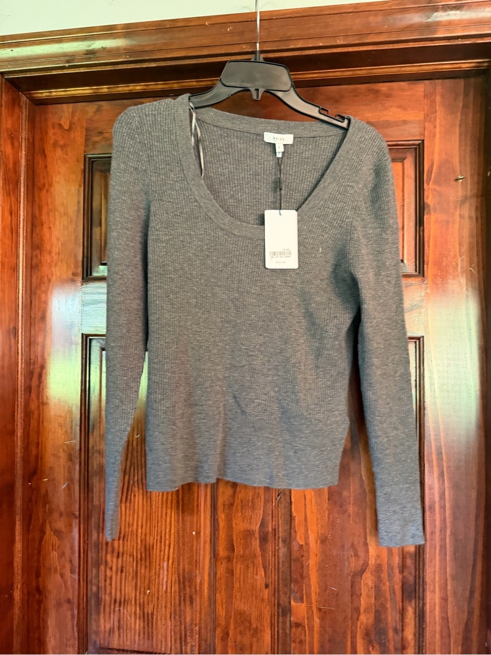 Reiss Ribbed Scoop-Neck Sweater in Heather Gray